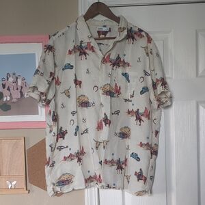 Sonoma Men's Casual Western Print Shirt - Cream and Red